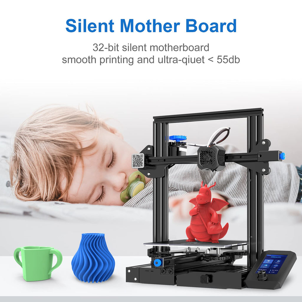Official Creality Ender 3 V2 3D Printer, Upgraded Ender 3 3D Printer with  Carborundum Glass Bed, Silent Motherboard and MeanWell Power Supply, Build
